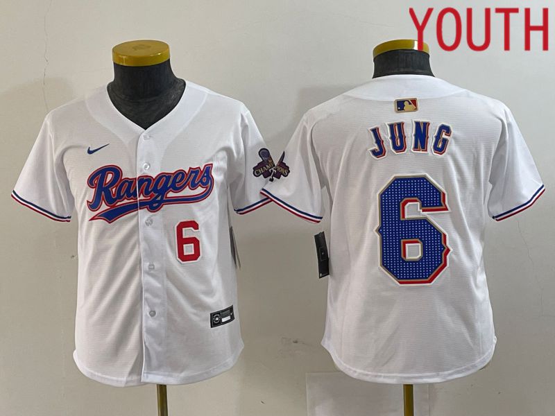 Youth Texas Rangers #6 Jung White Champion Game Nike 2024 MLB Jersey style 2
